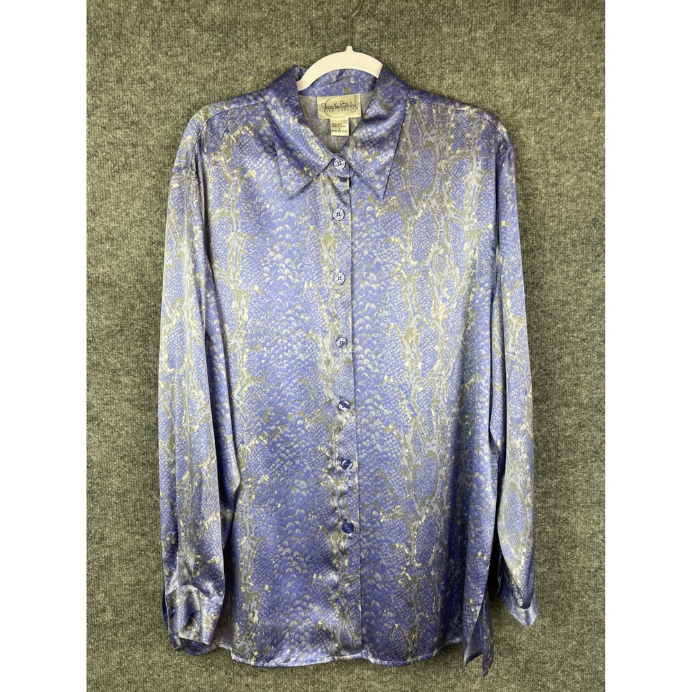 Diane Von Furstenberg Silk Assets Blouse Women Large Purple Snakeskin Silk Top